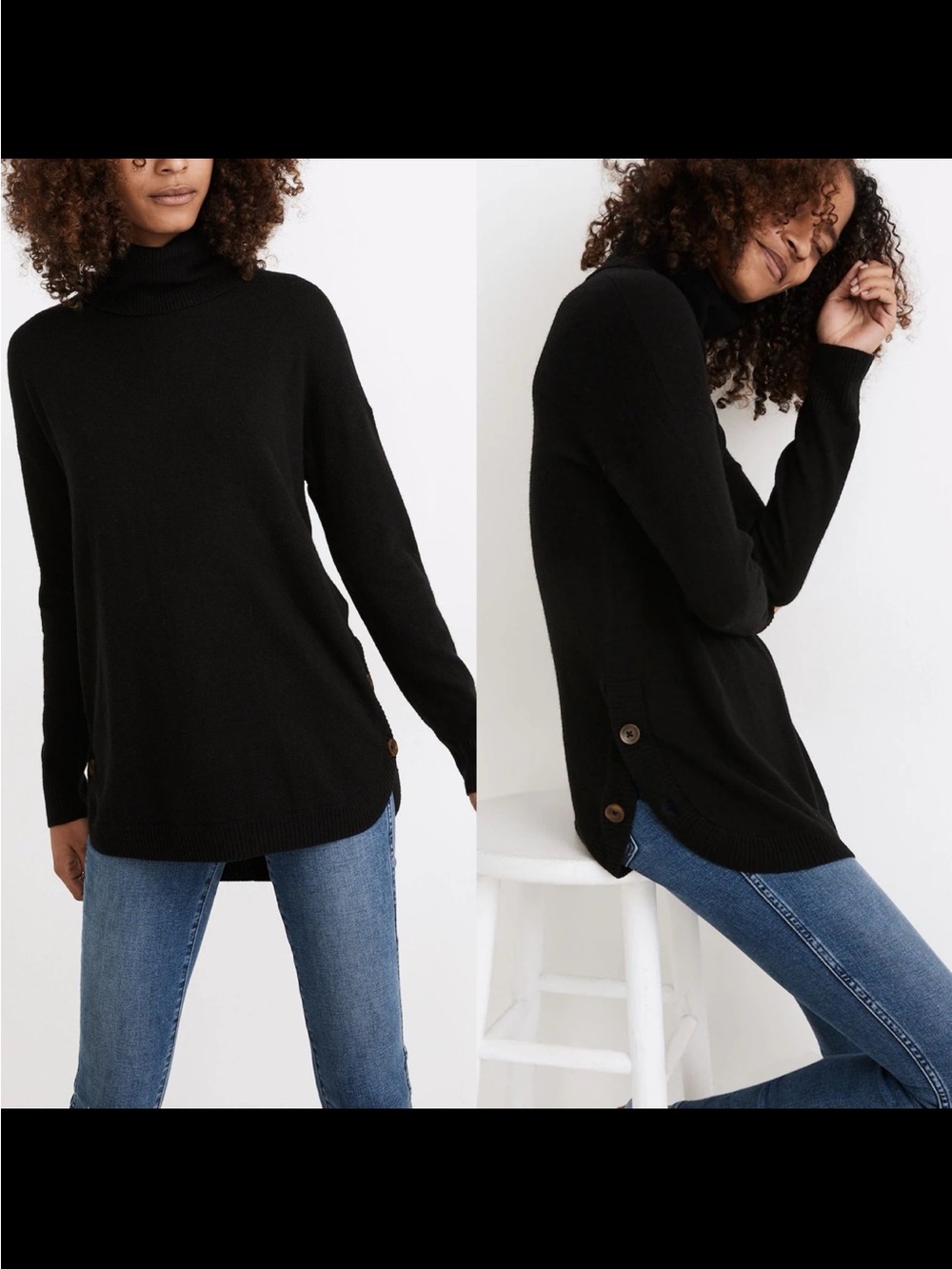 Madewell Black Wool and alpaca blend turtleneck tunic sweater size S